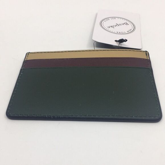 NWT Bespoke Unisex Dark Green Colorblock Leather Card Holder Wallet - Picture 4 of 15